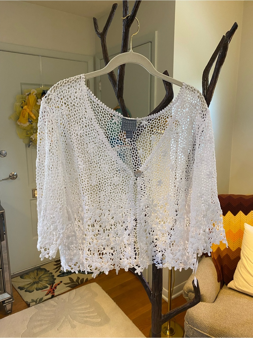 White Crochet Openwork Women's Top - Lightweight Layering Shrug Sweater 1X NWT